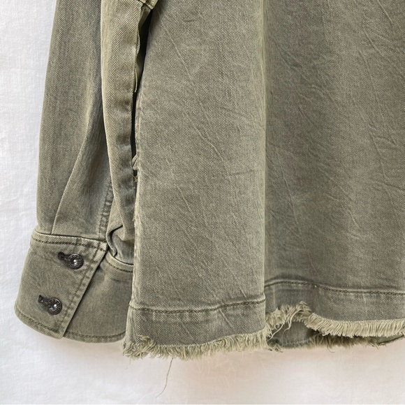 Free People Harley Military Denim Jean Jacket Women Medium Green Boho Travel - Picture 10 of 13